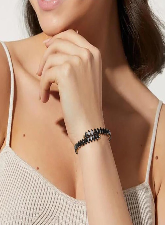 Wovanoo Rhinestone Cuff Bracelet Cubic Zirconia Tennis Bracelets Open Adjustable Bangle for Women Gold Black - Image 2